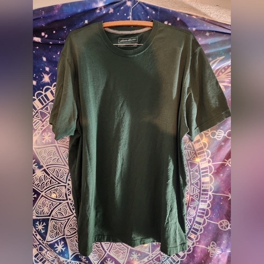 𝅺eddie Bauer mens big and tall green short sleeve shirt, size TXL
